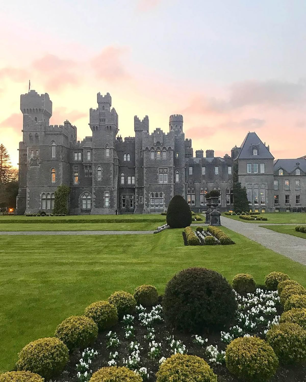 Private Scottish castle at golden sunset · Highland estate, Scotland