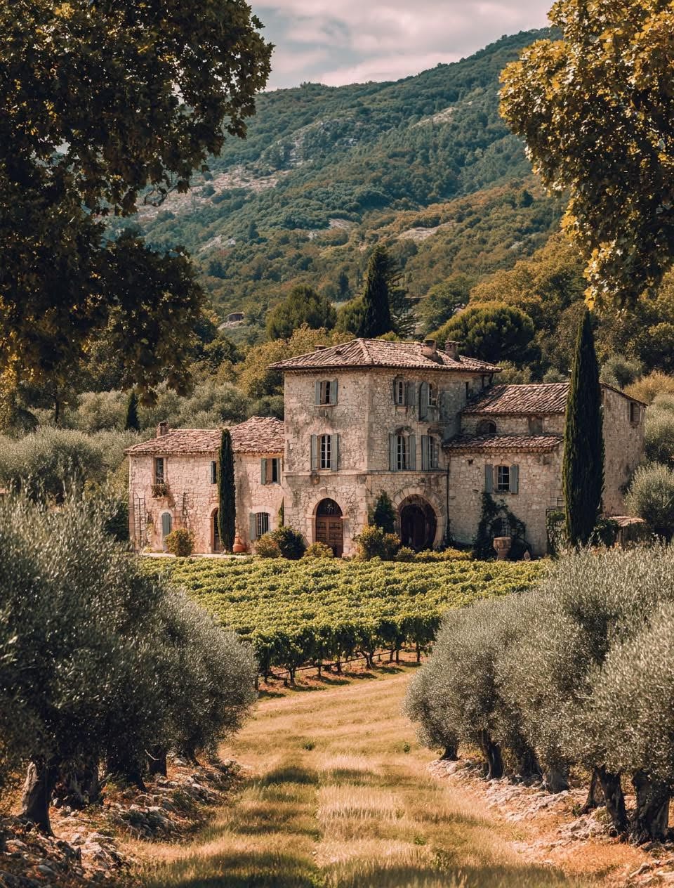 Stone Tuscan villa with vineyard and mountain backdrop · Private estate retreat · Tuscany, Italy